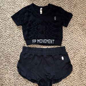 FREE PEOPLE RUN THE DISTANCE BABY TEE and FP movement black shorts bundle